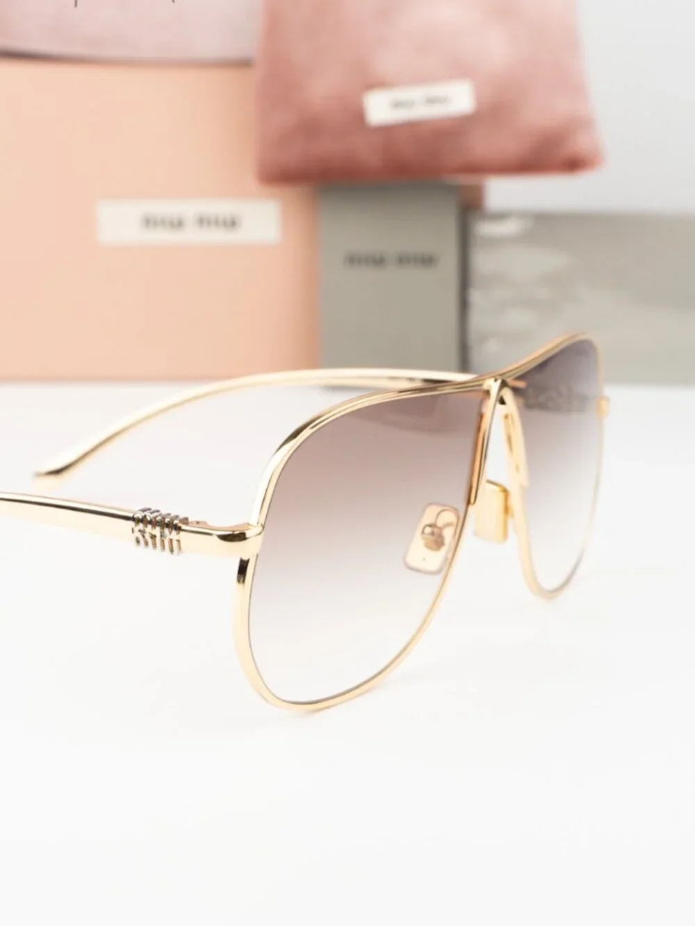 Miu Miu Men Sunglasses Gold Brown Gradient Pilot MUA56S 5AK90L NEW AUTHENTIC